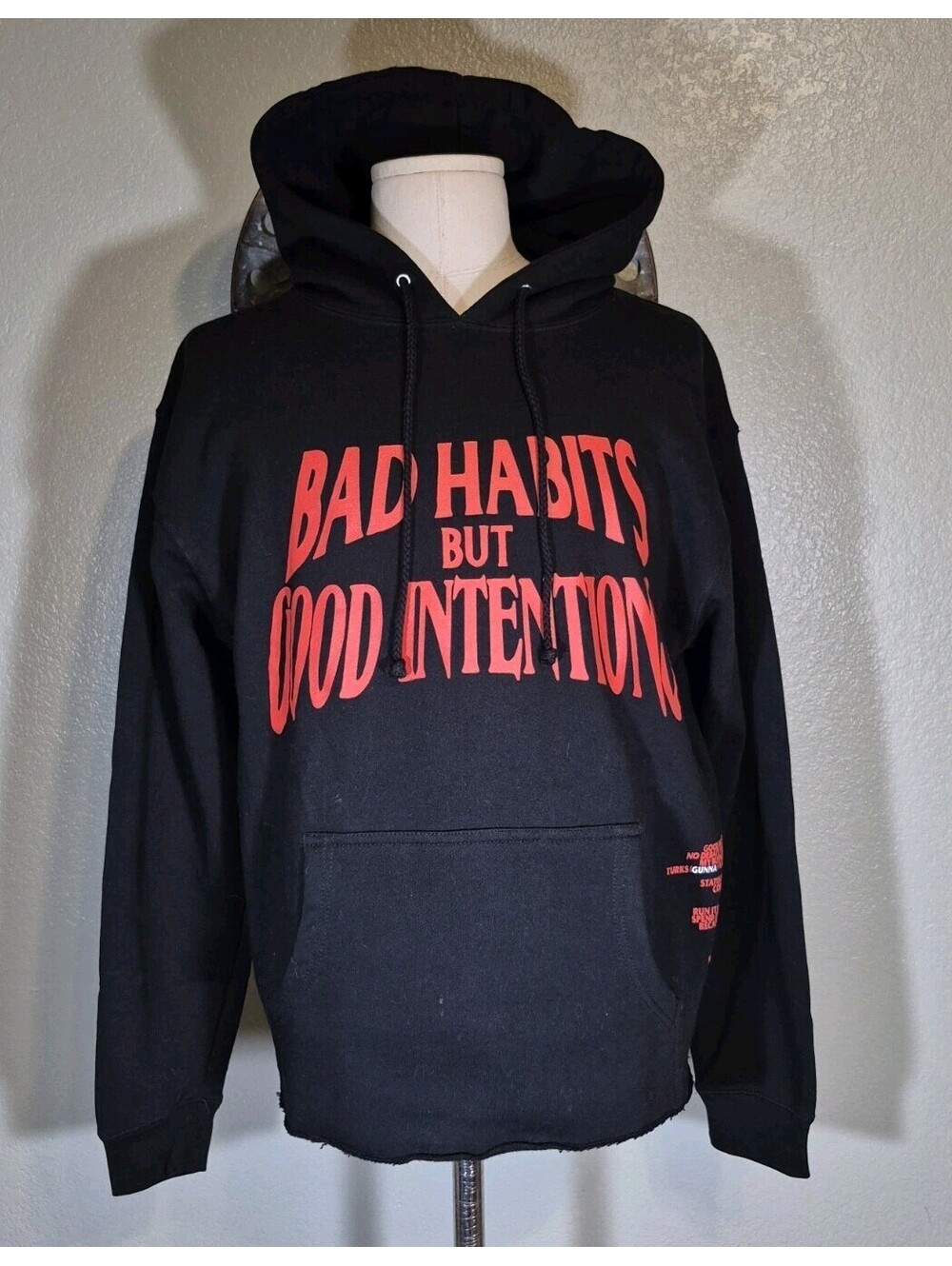 Nav X VLONE Bad Habits But Good Intentions Hoodie Sz XL Boxy Fit Raw Hem